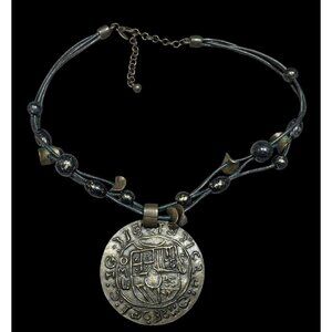 Chico's Brutalist Bronze And Black Medallion Necklace